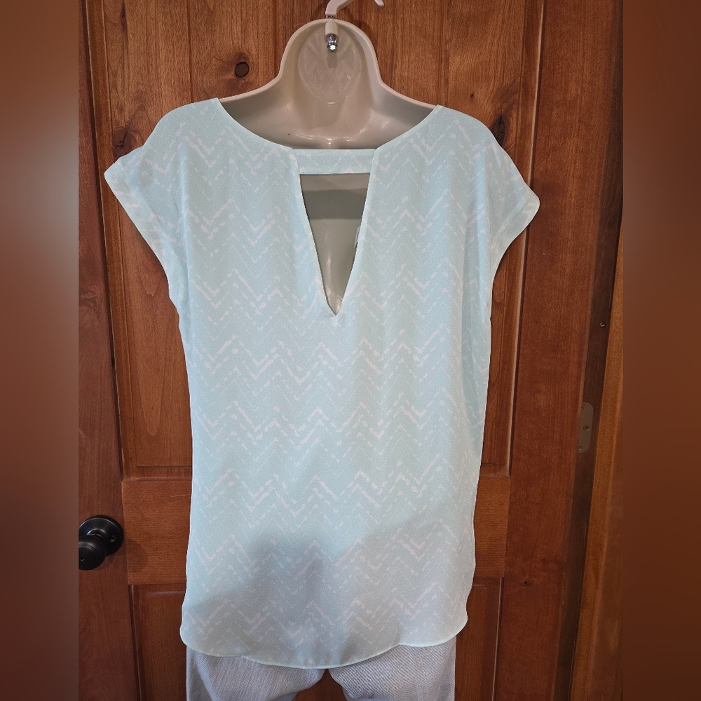 Maurices Soft Blue Chevron Blouse - Picture 4 of 7
